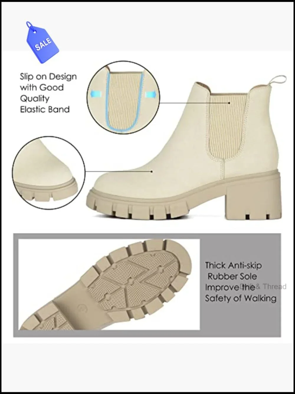 Women's Chelsea Ankle Boots Block Heel Side Elastic Gore Slip On Round Toe